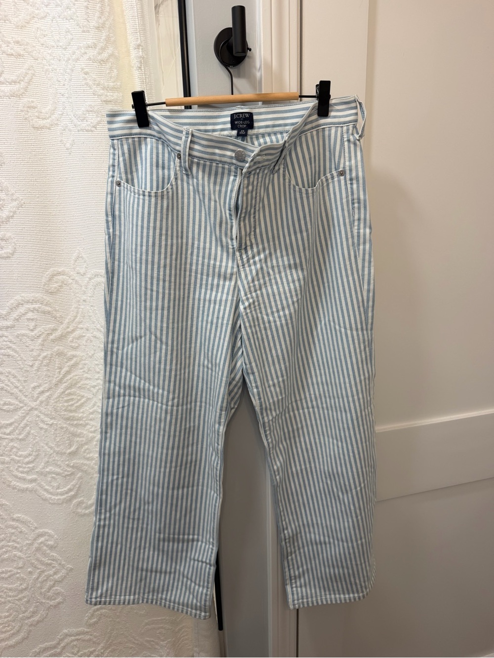 J. Crew Pale Blue and White Striped Cropped Jeans
